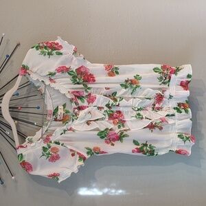 Hollister Y2K See Through Floral Flutter Top Beach Festival Roses Coquette Sheer